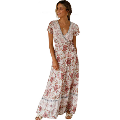 Navy Floral Maxi Wrap Dress