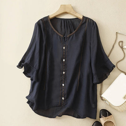 Pretty Ruffled Short Sleeve Women's Blouse