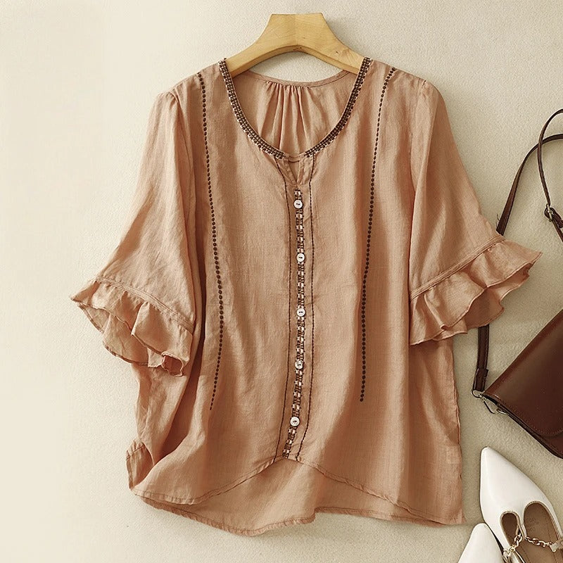 Pretty Ruffled Short Sleeve Women's Blouse
