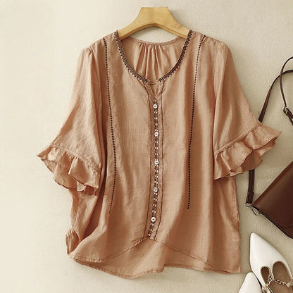Pretty Ruffled Short Sleeve Women's Blouse