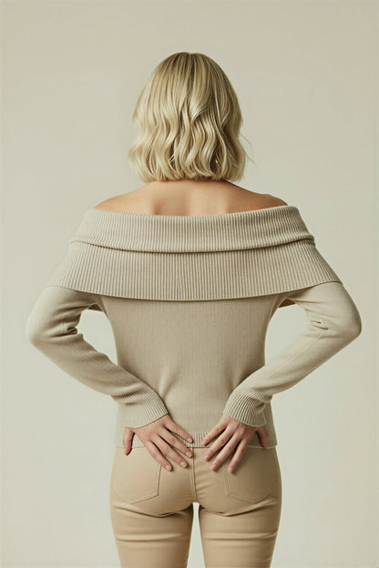 Casual Oversized Cold Shoulder Knit Top