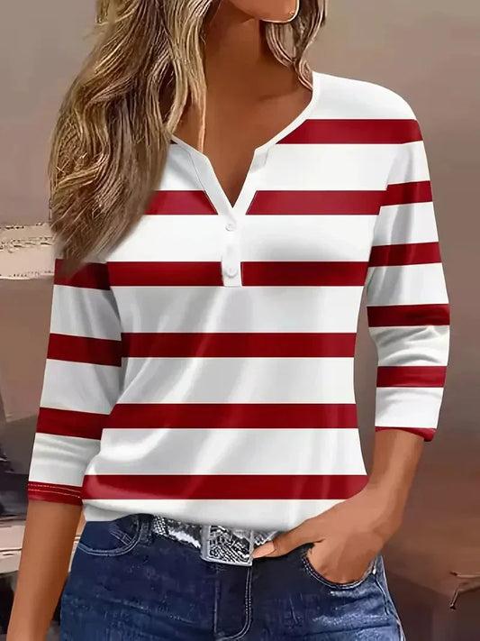 Classic Stripe V Neck T Shirt - Luxivelle