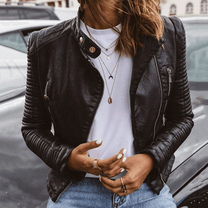 Women's Fitted PU Biker Jacket - Luxivelle