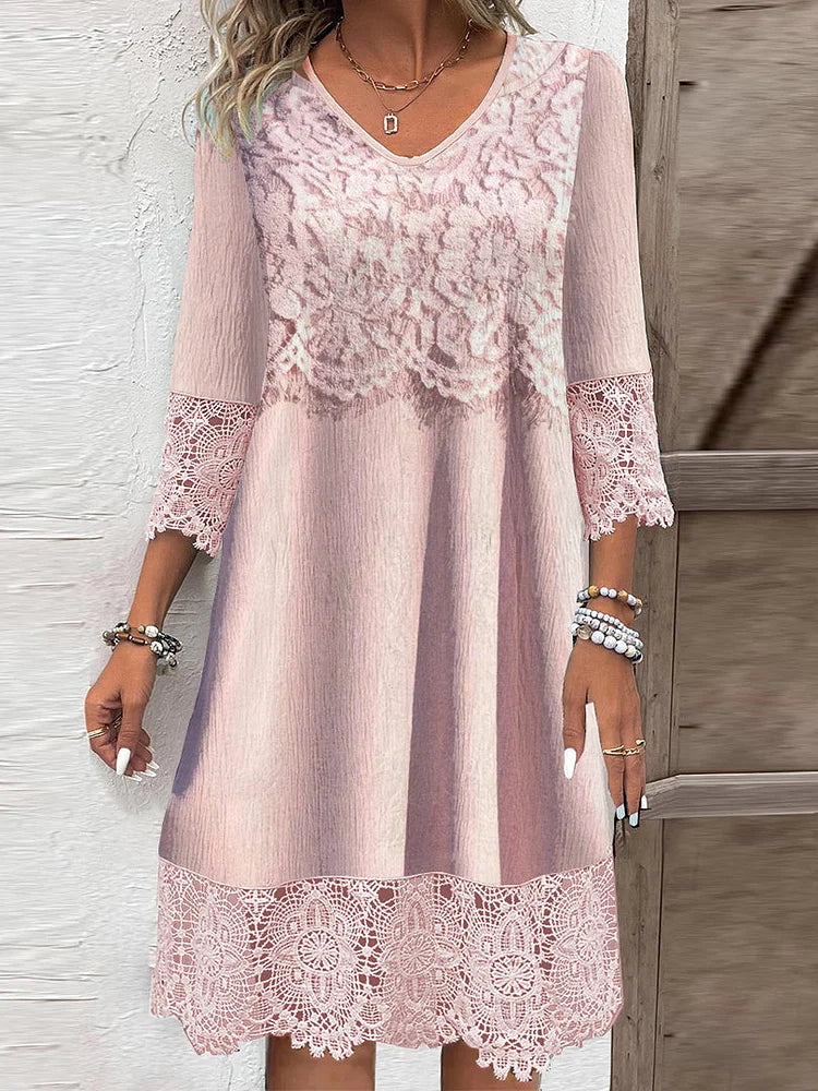 Elegant Floral Midi Lace Dress