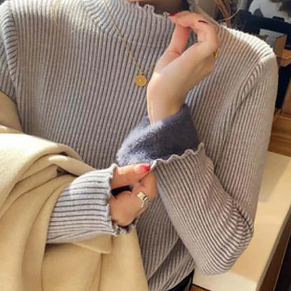 Ladies' Crew Neck Fluffy Edge Jumper