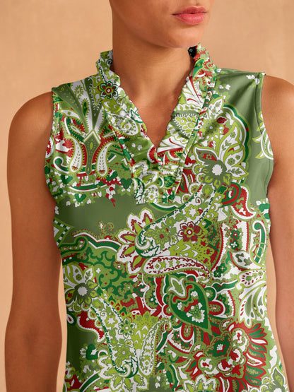Women's Floral Ruffled V Neck Sun Top