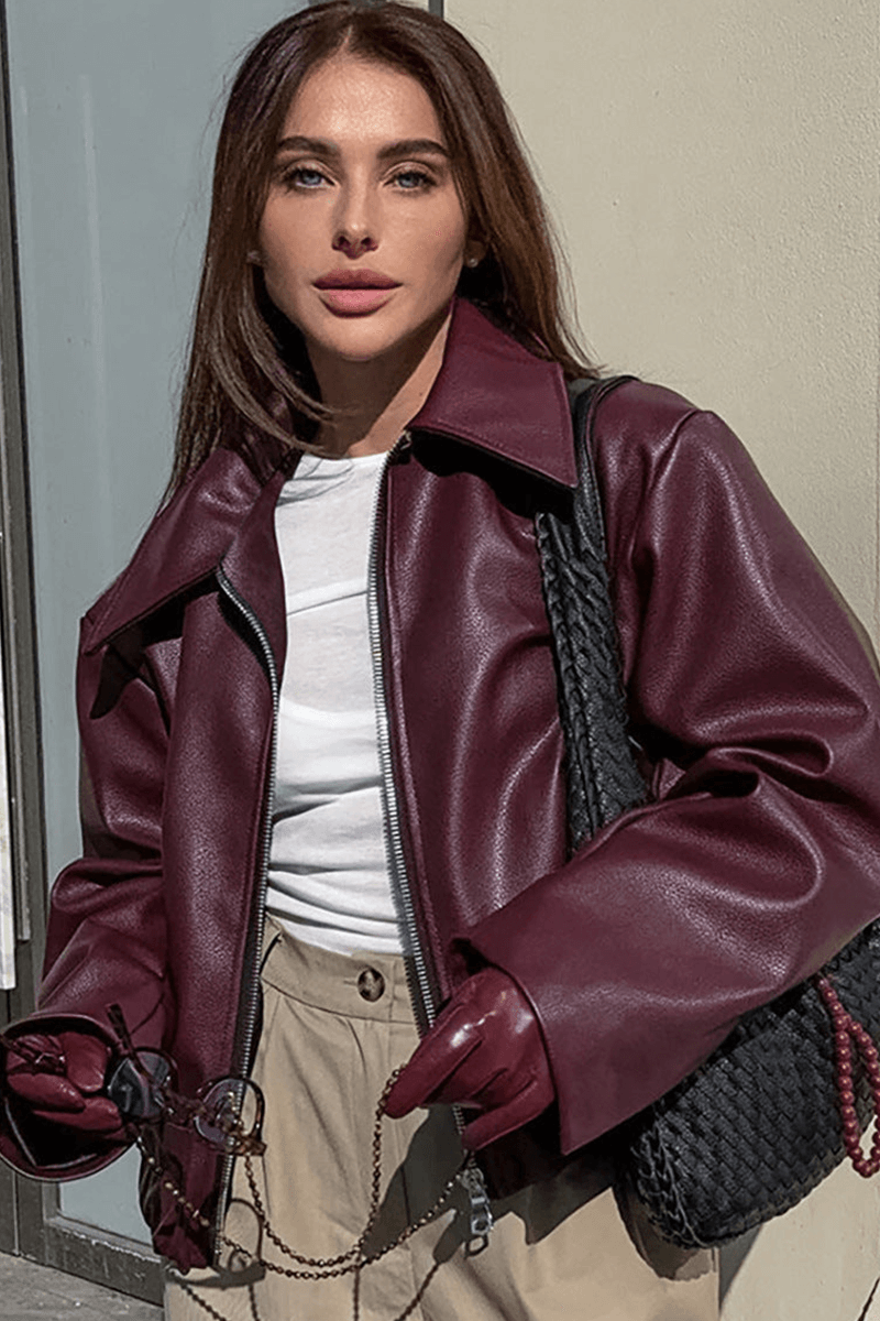 Short Fake Leather Biker Jacket - Luxivelle