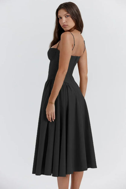 Billie | Sleeveless midi dress with corset cut