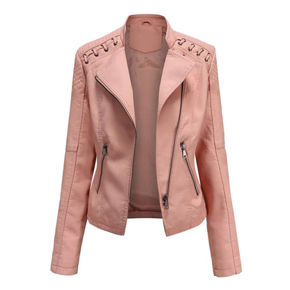 Ladies Vegan Leather Motorcycle Jacket