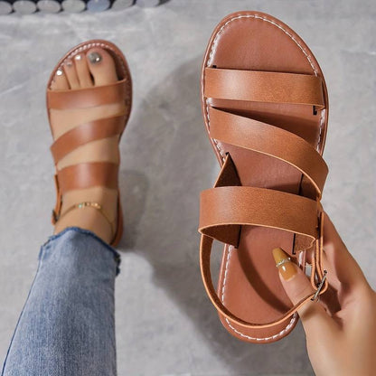 Ladies Comfortable Triple Buckle Flat Sandals