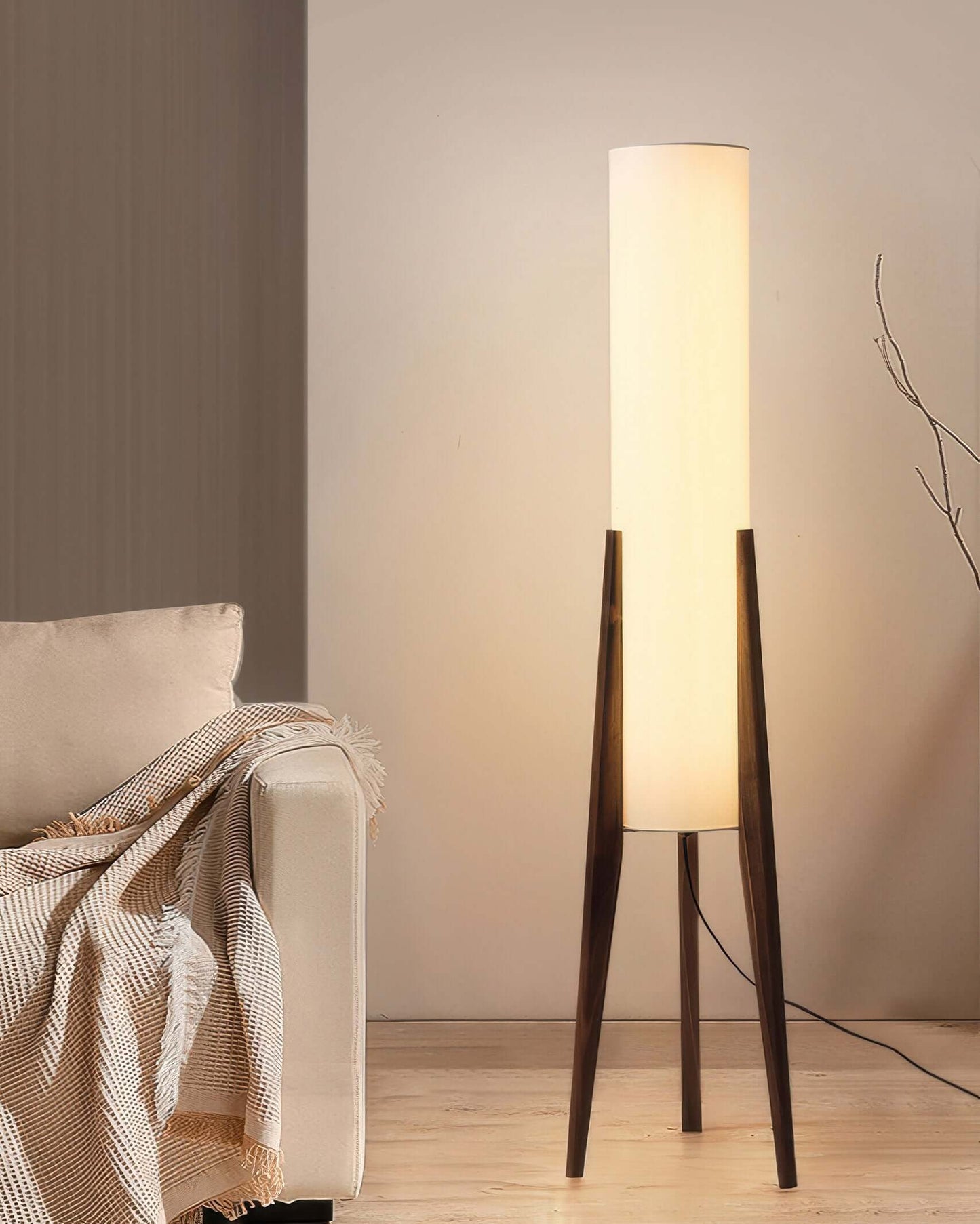 Natural Wooden Table Lamp with Linen Shade