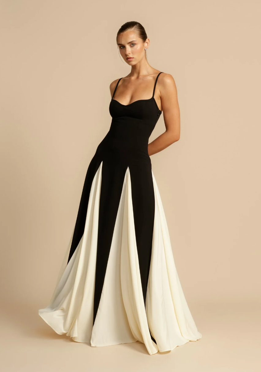 Isabella | Elegant Contrast Color Maxi Dress