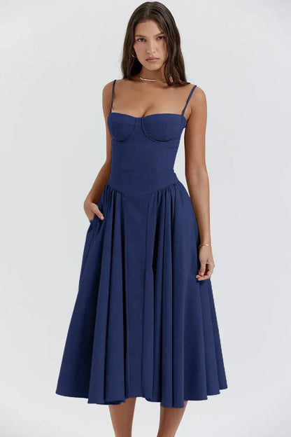 Billie | Sleeveless midi dress with corset cut