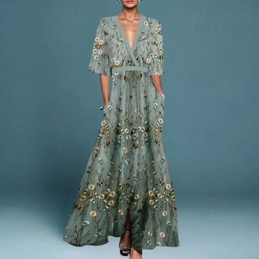 Beautiful Long Floral Print Dress - Luxivelle