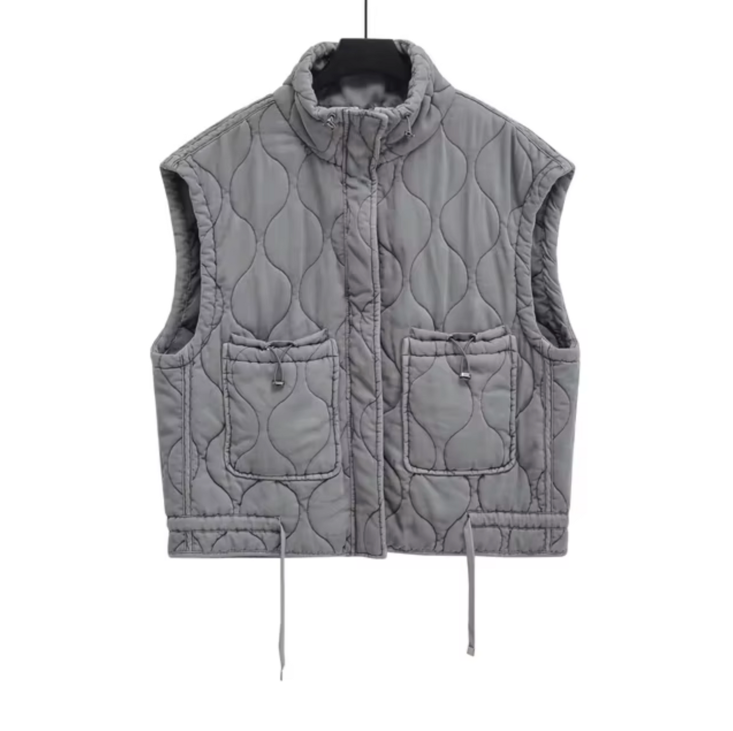 Thalia Sleeveless Jacket – Soft Cotton, Elegant Stand-Up Collar-1