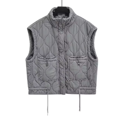 Thalia Sleeveless Jacket – Soft Cotton, Elegant Stand-Up Collar-1