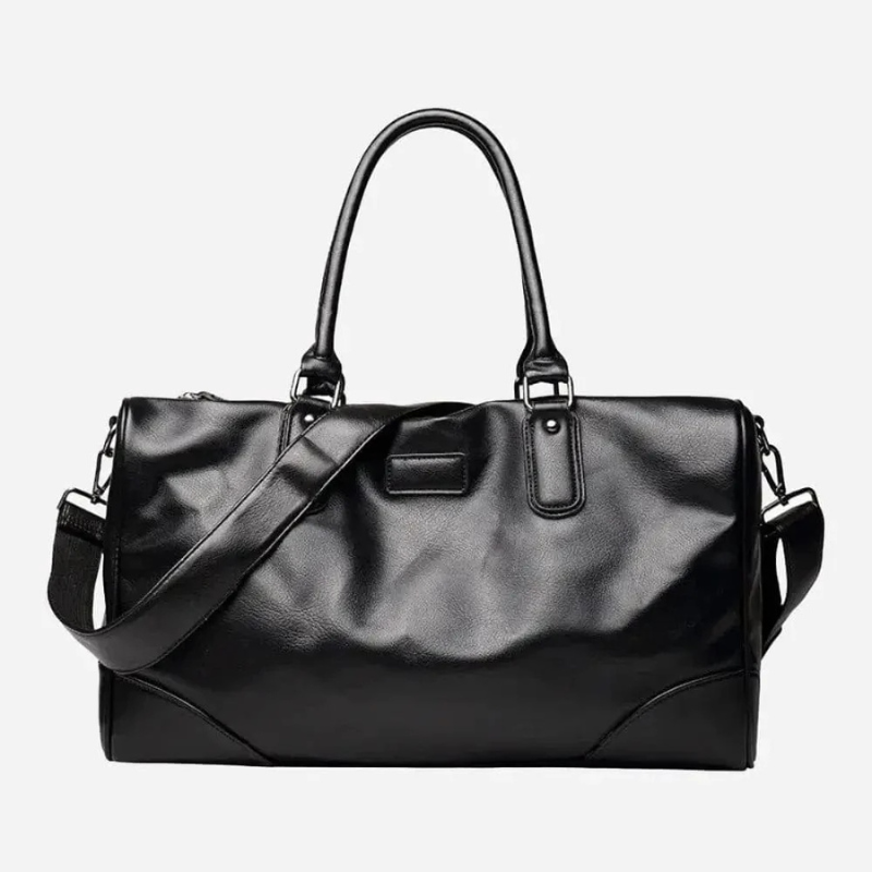 Large Leather Weekend Duffel Bag Black - Luxivelle
