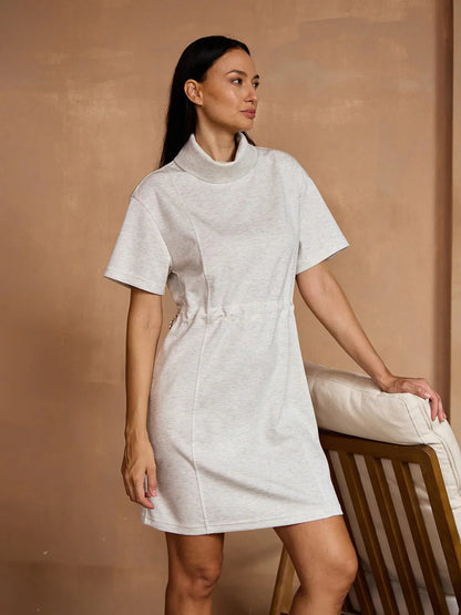 Comfy Casual Short Sleeve Drawstring Dress - Luxivelle