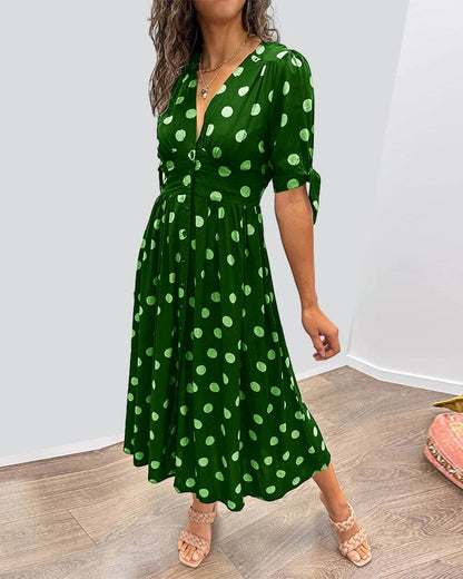 Women's Spotted V Neck Summer Dress