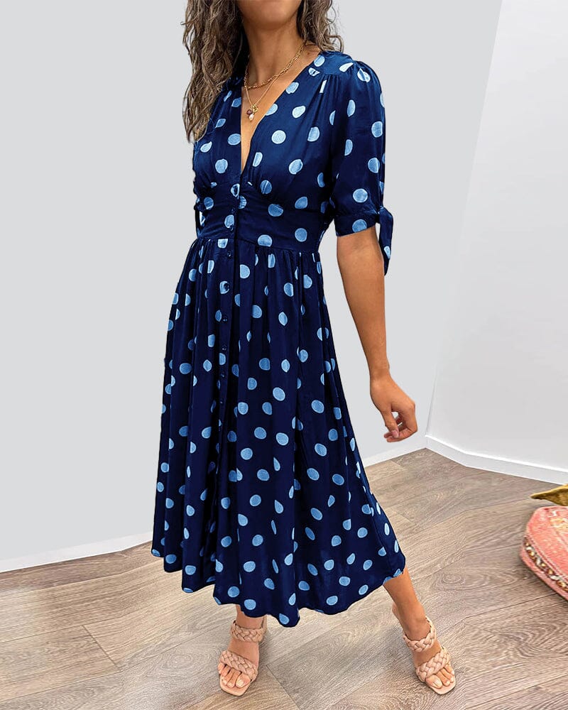 Women's Spotted V Neck Summer Dress