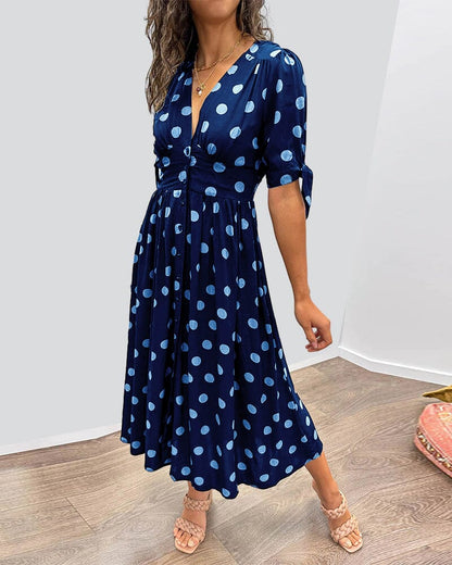 Women's Spotted V Neck Summer Dress