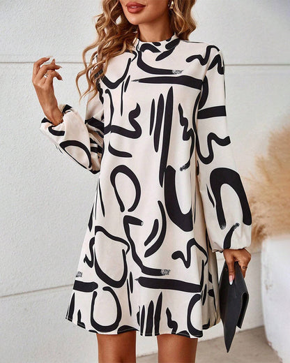 Casual Graphic Print Crew Neck Dress - Luxivelle