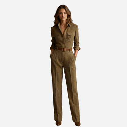 Zarrachi | Women's Plaid Belted Utility Jumpsuit