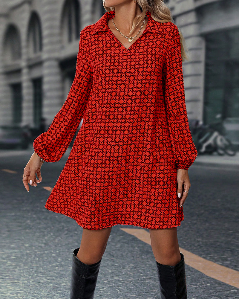 Relaxed Fit V Neck Long Sleeve Dress