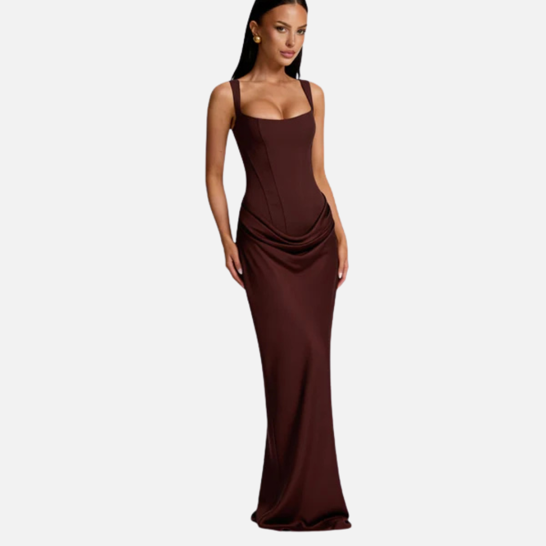 Women's Corset Maxi Dress - Square Neck Formal Evening Gown