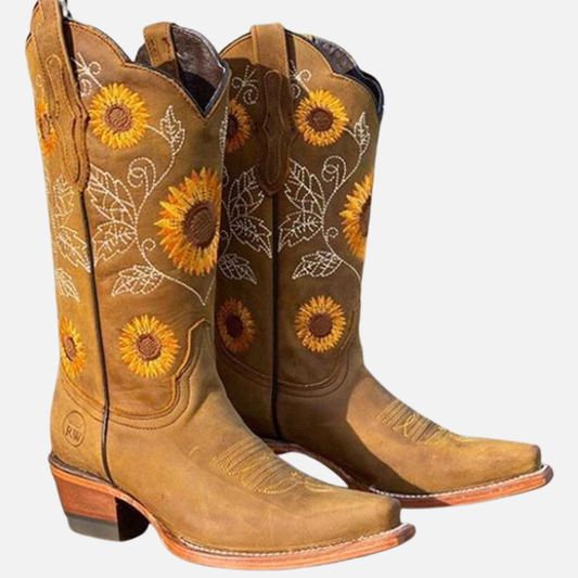 Women's Sunflower Embroidered Cowboy Boots
