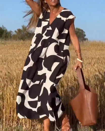 Trendy V Neck Floral Long Dress