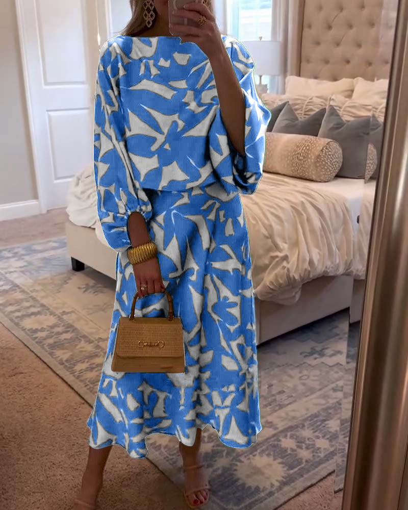 Chic 2-Piece Floral Lantern Sleeve Outfit