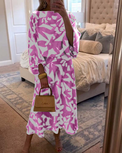 Chic 2-Piece Floral Lantern Sleeve Outfit