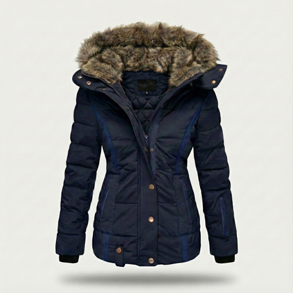 Women's Slim Fit Puffer Coat with Hood and Zip Closure