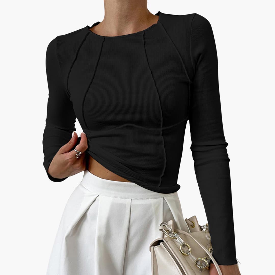 Fitted Seamed Long Sleeve Women's Top