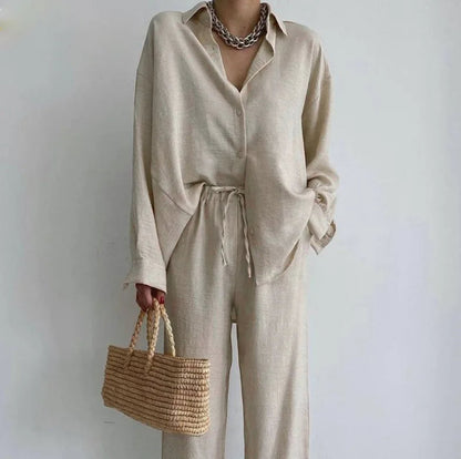 Natural Linen Pants Suit Set