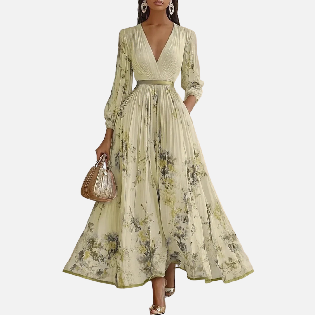 Olive | Floral Pleated Maxi Dress
