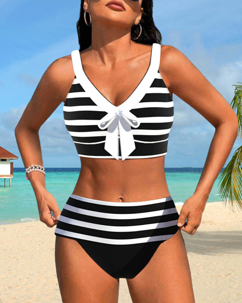 Classic Navy Blue High Waist Swimsuit