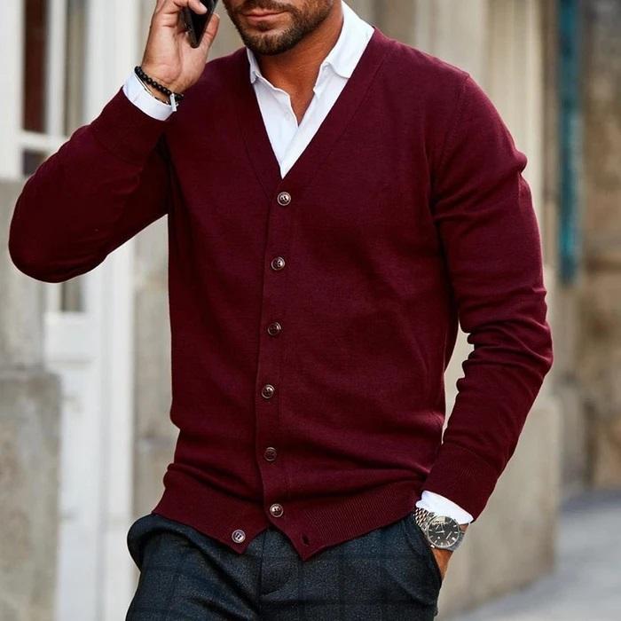 Simple Open Front Mens Cardigan Sweater