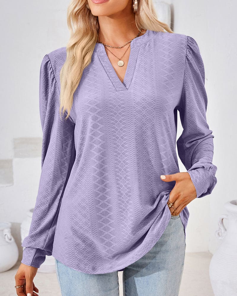 Ladies' Patterned V-Neck Long Sleeve Shirt