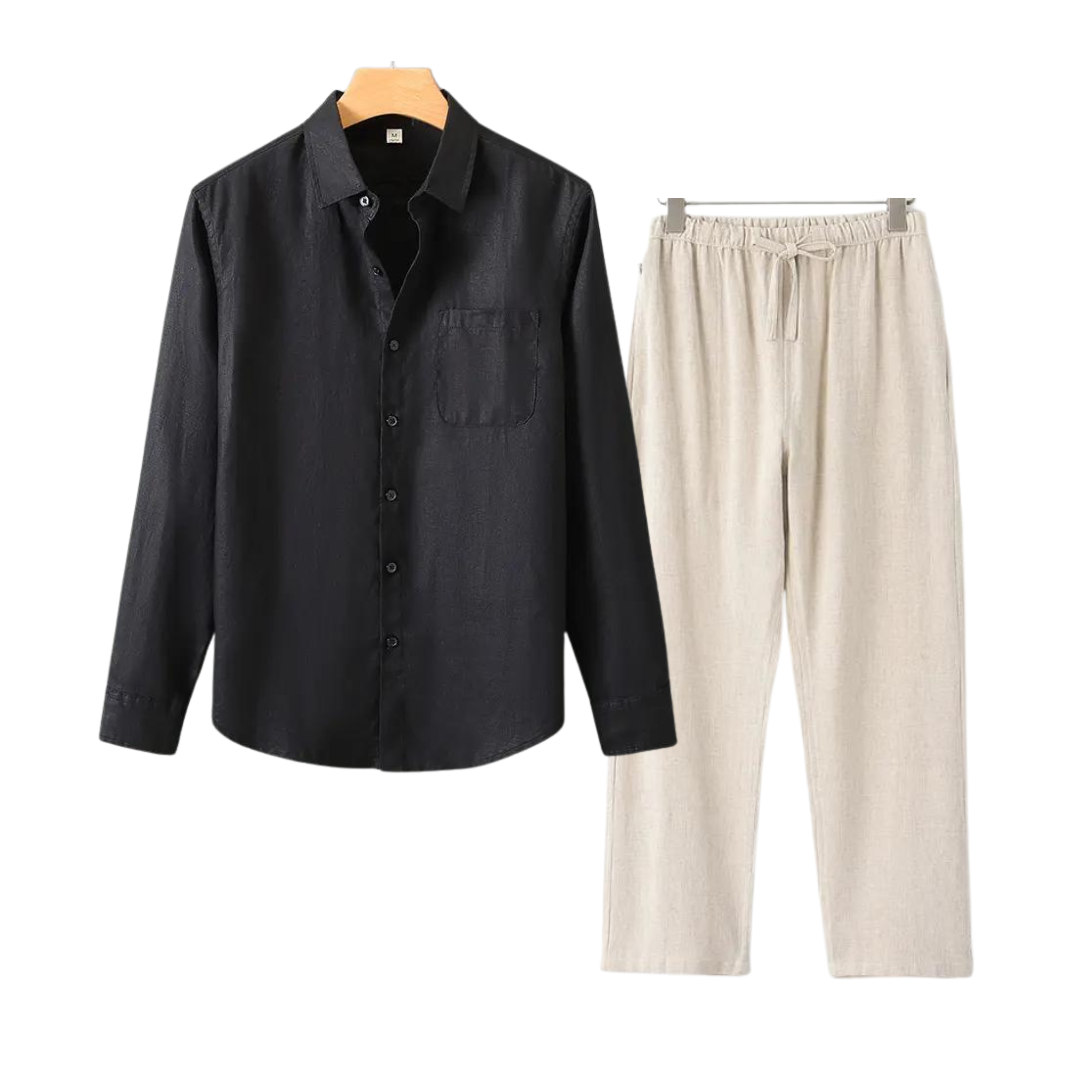 Lightweight Summer Pants Shirt Set Casual Cotton Outfit