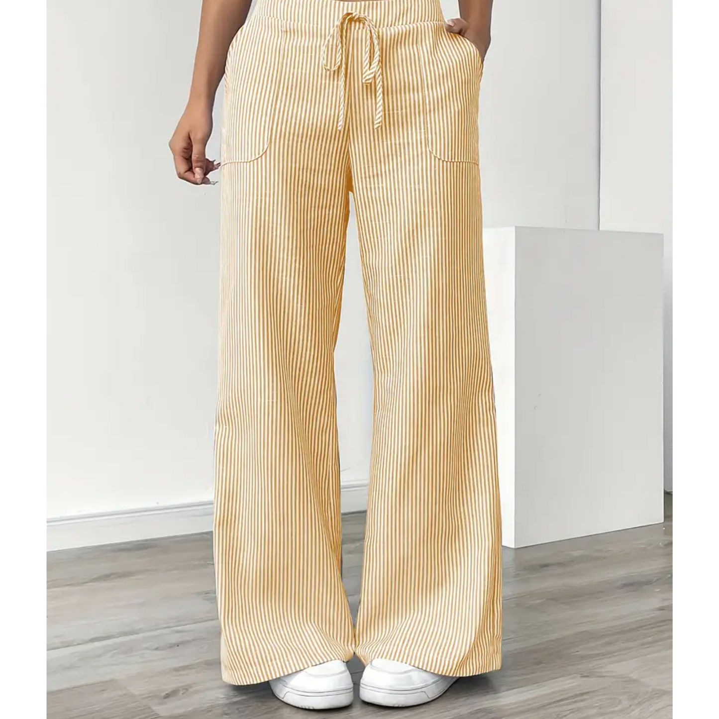 Casual Stripe Pants With Pockets - Luxivelle