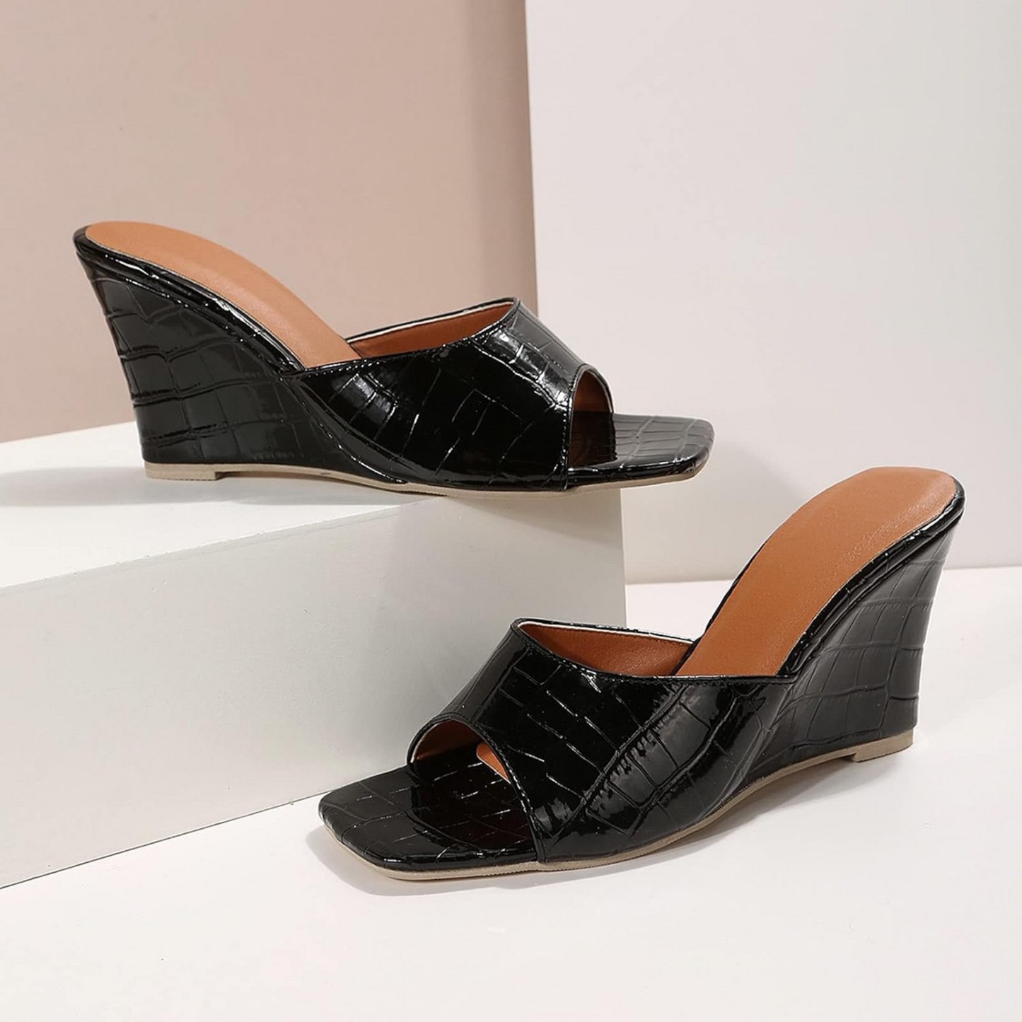 Fake Snake Skin High Heel Wedges