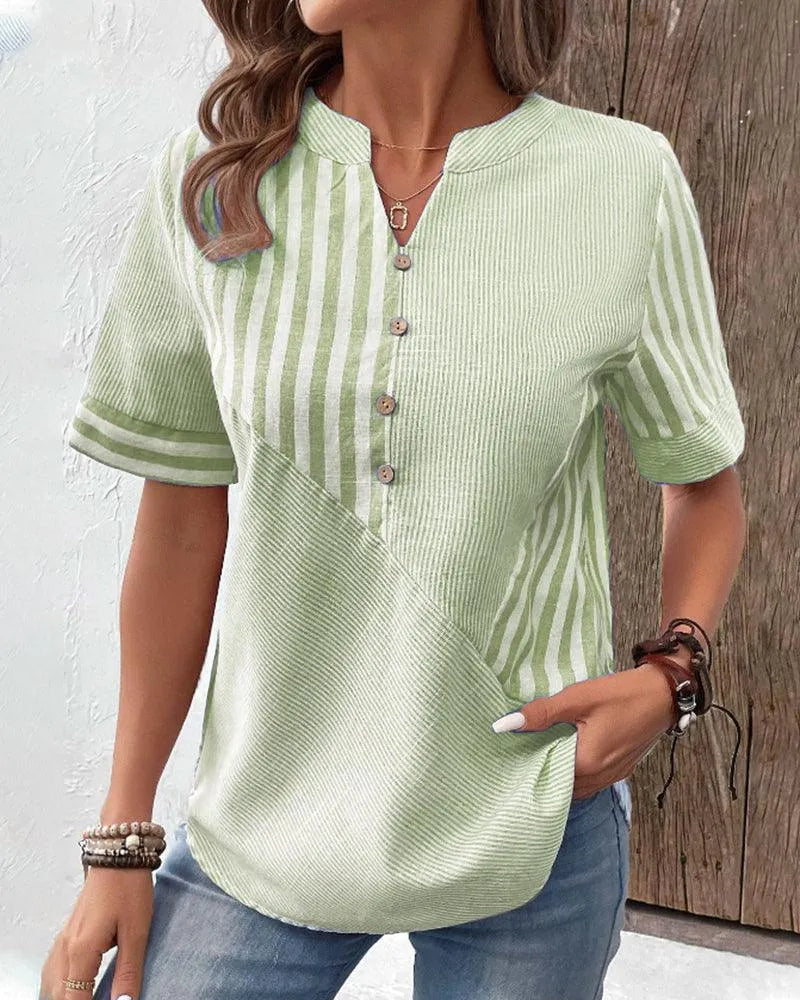 Relaxed Fit Women's Striped V-Neck Top