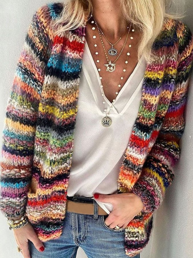 Casual Oversized Striped Womens Cardigan Sweater - Luxivelle