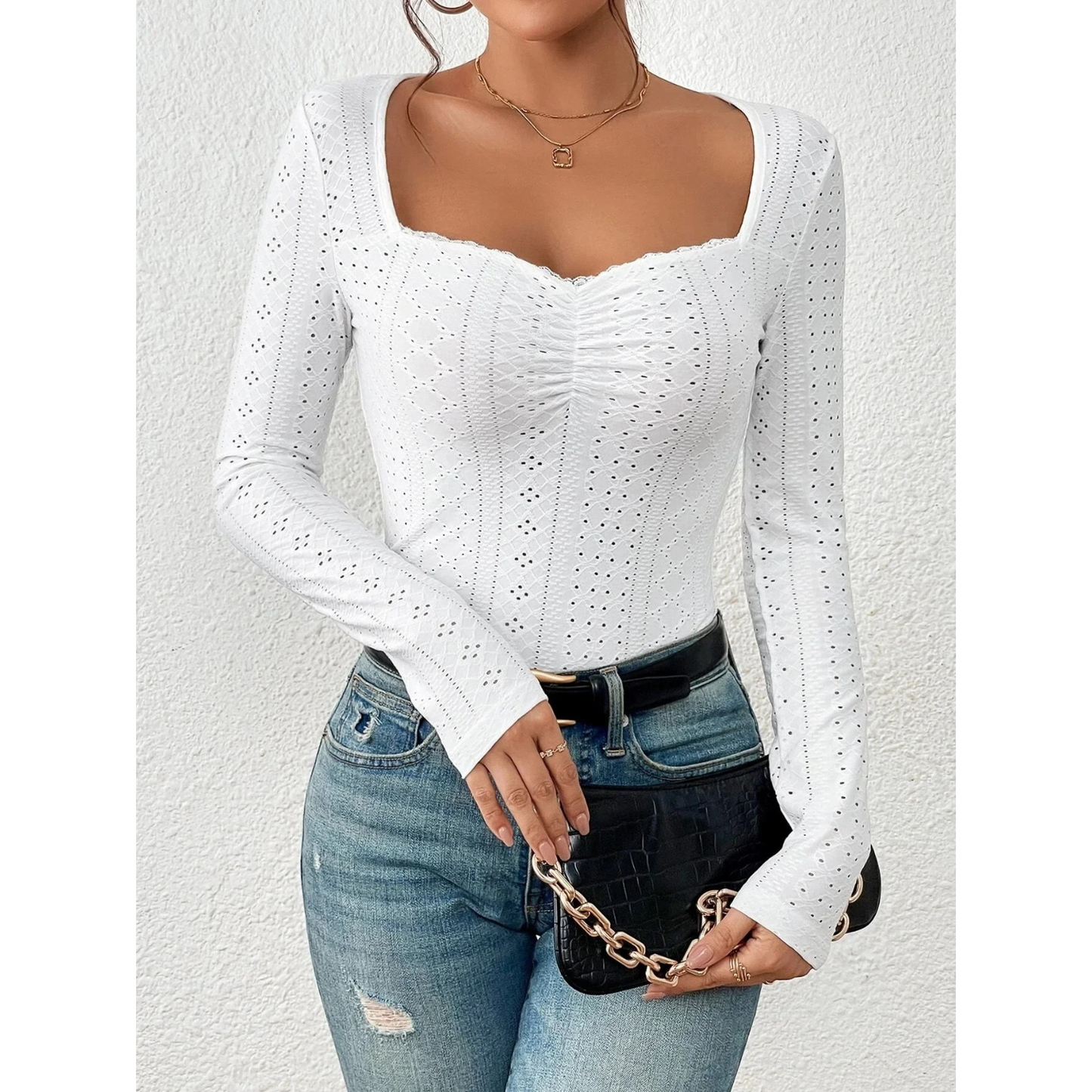 Ladies Floral Embroidered Long Sleeve Blouse