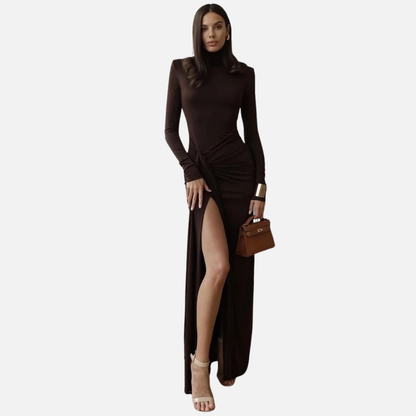 Women’s High Slit Maxi Dress - Long Sleeve Gown
