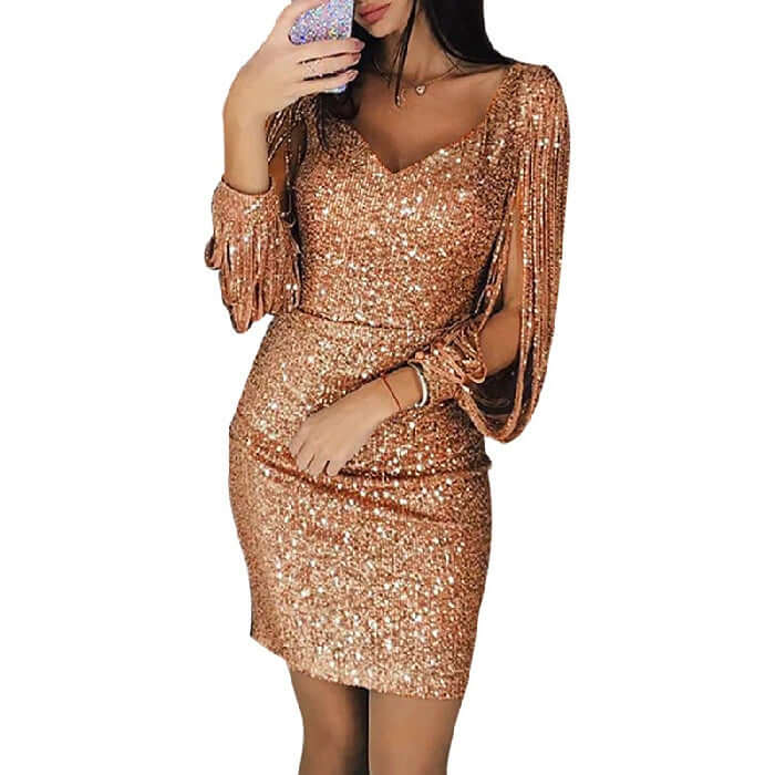Glittery Knee Length Party Dress - Luxivelle