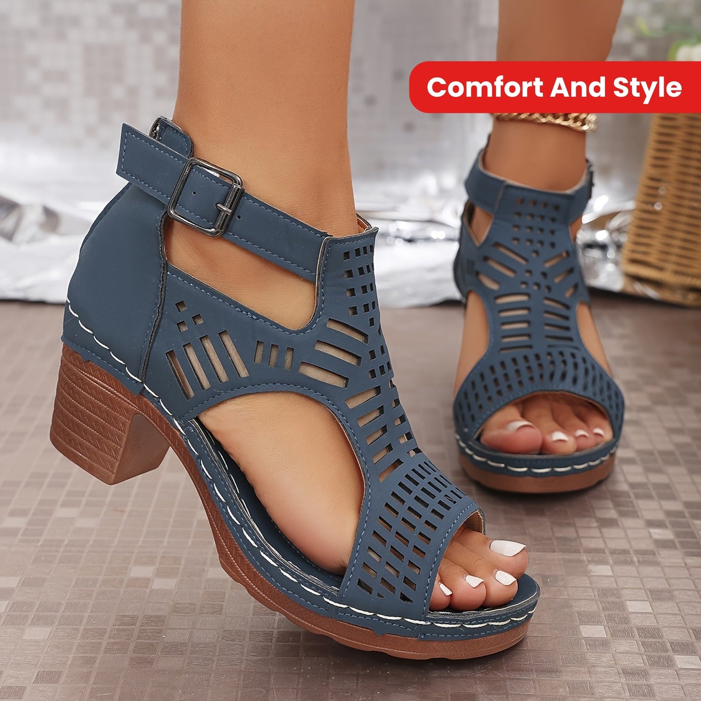 Chic Open Toe Block Heel Sandals