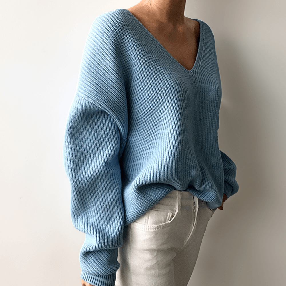 Casual Loose Fit V Neck Women's Sweater